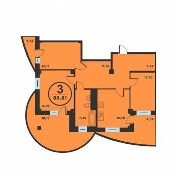 Продается 3-х комнатная квартира, 80,8 м²