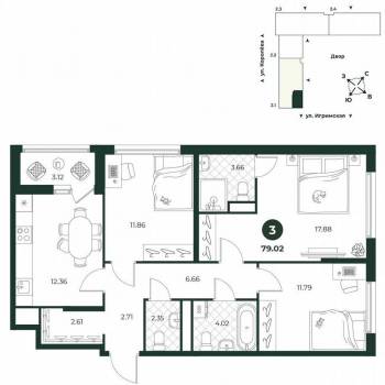 Продается 3-х комнатная квартира, 79 м²
