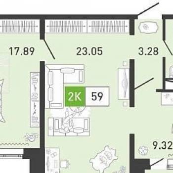 Продается 2-х комнатная квартира, 59 м²
