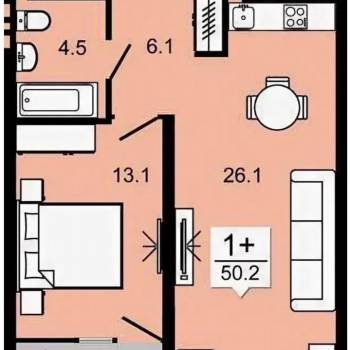 Продается 1-комнатная квартира, 55,2 м²