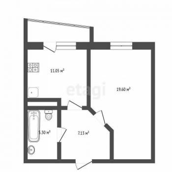 Продается 1-комнатная квартира, 42,8 м²
