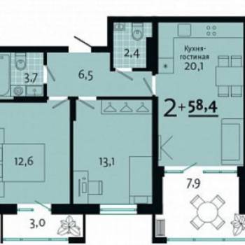 Продается 2-х комнатная квартира, 59,8 м²