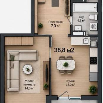 Продается 1-комнатная квартира, 38,8 м²