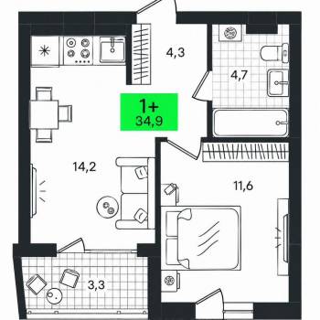 Сдается 1-комнатная квартира, 34,9 м²