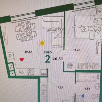 Продается 2-х комнатная квартира, 45,5 м²