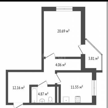 Продается 1-комнатная квартира, 54 м²