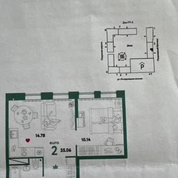 Продается 1-комнатная квартира, 35,06 м²
